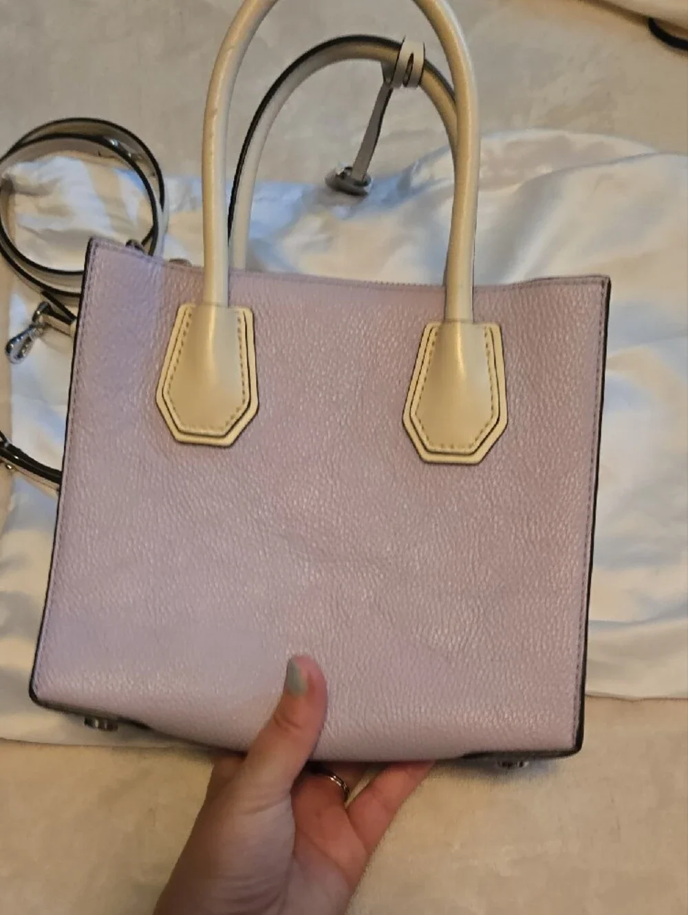 Michael Kors Lavender Leather Satchel with Cream Handles and Dark Trim